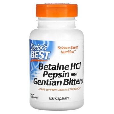 DOCTOR'S BEST Betaine HCl Pepsin & Gentian Bitters (korzeń goryczki) 120 kapsułek
