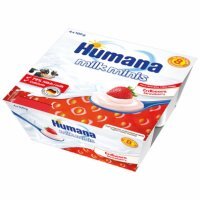 HUMANA Deserek jogurtowy o smaku truskawkowym po 8. miesiącu 4 x 100 g DATA WAŻNOŚCI 05.04.2024