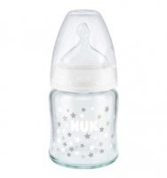 NUK FIRST CHOICE+ butelka niemowlęca szklana 0-6 miesięcy 120 ml BIAŁA ze smoczkiem (747.114B)