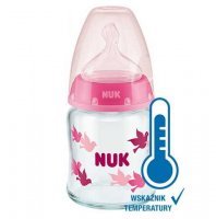 NUK FIRST CHOICE+ butelka niemowlęca szklana 0-6 miesięcy 120 ml RÓŻOWA ze smoczkiem (747.114A)
