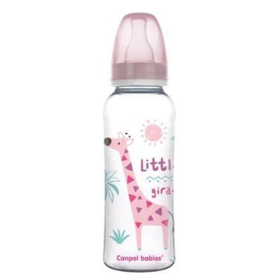 CANPOL BABIES Little giraffe Butelka wąska różowa 12m+, 330ml