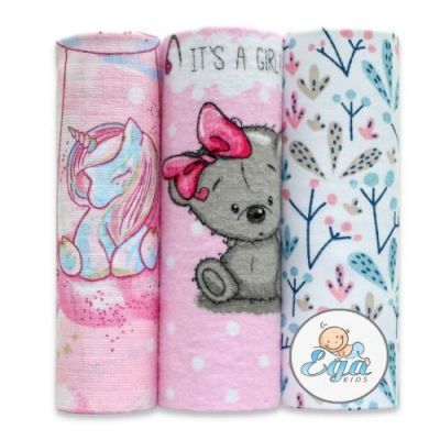 EGA KIDS Zestaw Pieluszek Girl, 3szt. tetra, flanela 70x80, muślin 60x80