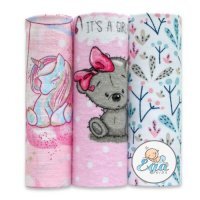 EGA KIDS Zestaw Pieluszek Girl, 3szt. tetra, flanela 70x80, muślin 60x80