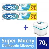 2 x COREGA SUPER MOCNY Delikatnie miętowy krem mocujący do protez pojemność XL 70 g