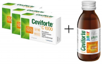3 x CEVIFORTE C 1000 mg 30 kapsułek + CEVIFORTE JUNIOR płyn 120 ml