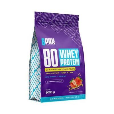 6Pak Nutrition 80 Whey Protein smak truskawkowy, 908 g