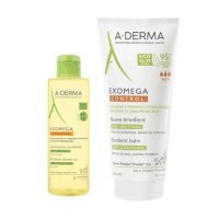 A-Derma Exomega Control Zestaw Balsam emolient przeciw drapaniu, 200 ml + Olejek emolient pod prysznic, 50 ml