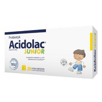 Acidolac Junior o smaku białej czekolady, 20 tabletek KRÓTKA DATA 30.09.2026