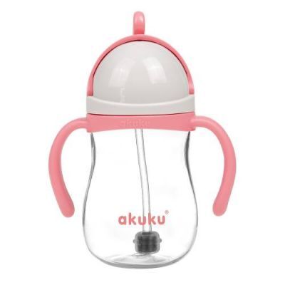 AKUKU Bidon ze słomką z odważnikiem 9m+ różowy A0676, 280 ml