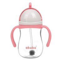 AKUKU Bidon ze słomką z odważnikiem 9m+ różowy A0676, 280 ml