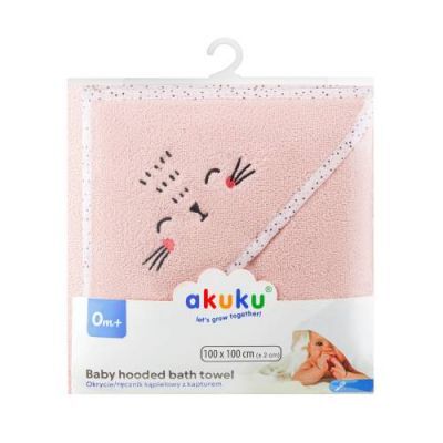 Akuku Okrycie kąpielowe z kapturkiem różowe 100 x 100 cm A0664