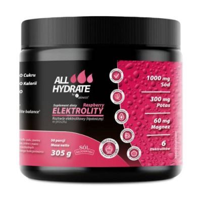 ALLHydrate, Elektrolity o smaku malinowym, 305 g