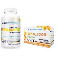 ALLNUTRITION Witamina C 1000 mg z  bioflawonoidami 200 kapsułek + witamina D3 2000 j.m 60 kapsułek