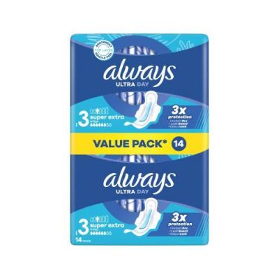 Always Podpaski Ultra Super Extra rozmiar 3 ze skrzydełkami, 14 szt.