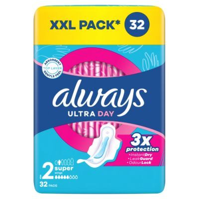 Always Ultra Day Super Podpaski ze skrzydełkami rozmiar 2, 32 szt.