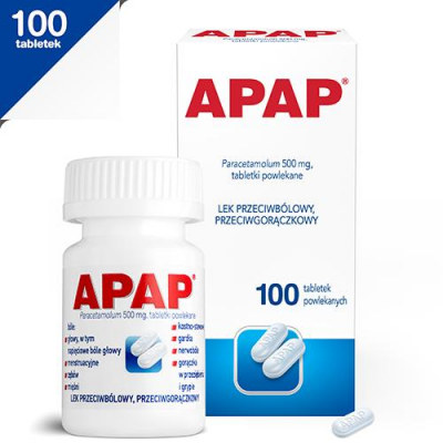 APAP (Paracetamol 500 mg) 100 tabletek, ból, gorączka
