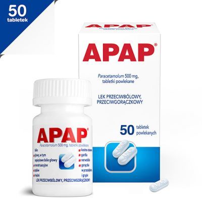 APAP (Paracetamol 500 mg) 50 tabletek, ból, gorączka