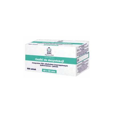 Apteczka ABC Gaziki do dezynfekcji jednorazowe, jałowe nasączone alkoholem izopropylowym 65 x 30 mm, 100 szt.