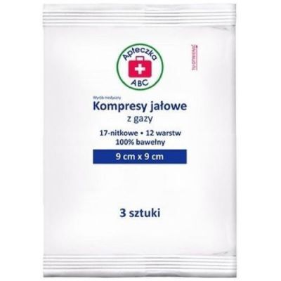 Apteczka ABC Kompresy jałowe z gazy 17-nitkowe 12 warstw 9cm x 9cm, 3szt.