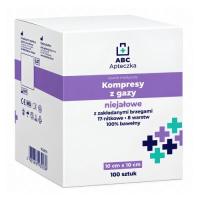 Apteczka ABC Kompresy niejałowe z gazy 17 nitkowe 8 warstwowe 10 x 10 cm, 100 szt.