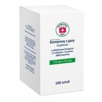 Apteczka ABC Kompresy z gazy niejałowe z zakładanymi brzegami 17N 8W 7,5cm x 7,5cm, 100 szt.