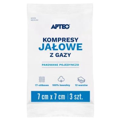 APTEO CARE Kompresy z gazy jałowe 7x7 cm 3 sztuki, na rany