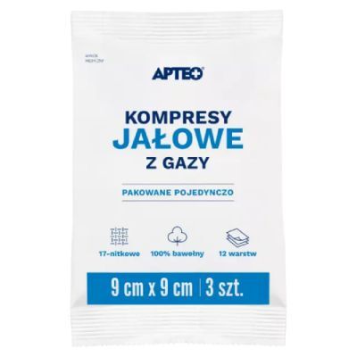 APTEO CARE Kompresy z gazy jałowe 9x9 cm 3 sztuki, na rany