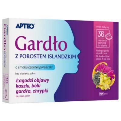 Apteo Gardło z porostem islandzkim o smaku czarnej porzeczki, 36 past. do ssania