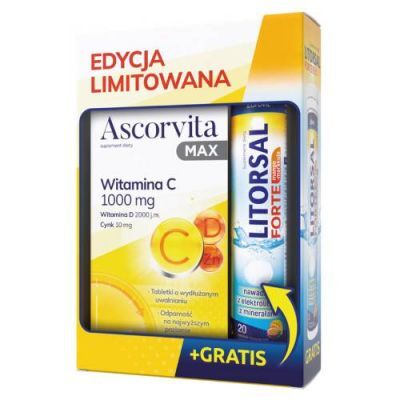 Ascorvita Max Zestaw witamina C 1000mg, 30 tabl. + Litorsal Forte mango-marakuja, 20 tabl. mus.