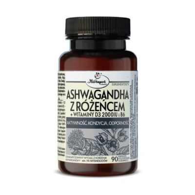 Ashwagandha z różeńcem + witaminy D3 2000 IU i B6, 90 kaps.