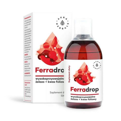 Aura Herbals Ferradrop Żelazo + Kwas foliowy, wit. B6, wit. B12 i wit. C, 500 ml