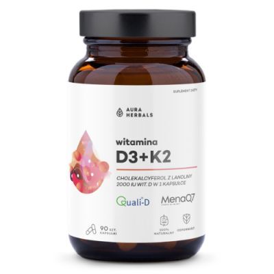 AURA HERBALS Witamina D3 2000 IU + Witamina K2 90 kapsułek