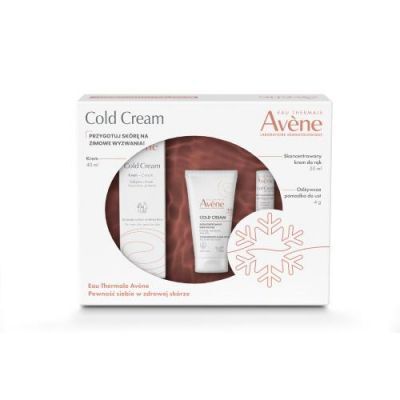 AVENE COLD CREAM Zestaw Krem do rąk, 50ml + Pomadka do ust, 4g + Krem do twarzy i ciała, 40ml