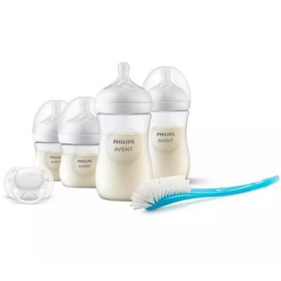 AVENT Natural Response Zestaw dla noworodka 4x Butelka responsywna + Szczotka do butelek + Smoczek uspokajający Ultra Soft 0-6mies. SCD838/11