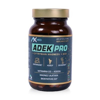 AX MED ADEK Pro Kompleks witamin A + D + E i K + cytrynian magnezu i bor, 60 kapsułek