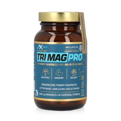 AX MED Tri Mag Pro magnez 3 formy +B1+B6+B12+D3+Bor, cytrynian, jabłczan, diglicynian, 60 kaps.