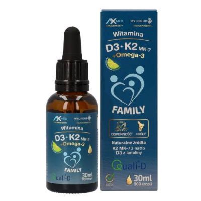 AX MED Witamina D3+K2 MK-7+Omega-3 Family Krople dla dzieci i dorosłych, 30 ml