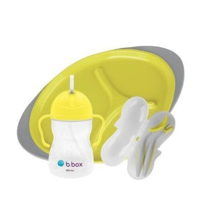 B.BOX Zestaw do karmienia BLW talerzyk + łyżeczka + widelec + bidon, Lemon Sherbet