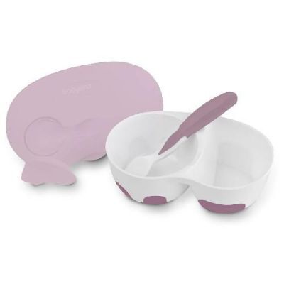 BABYONO Miseczka dwukomorowa z łyżeczką 1067/02 wrzosowa