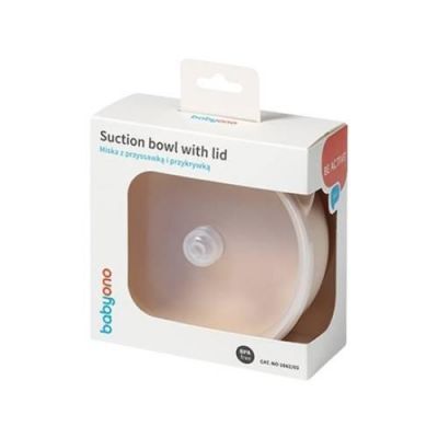 BabyOno Silikonowa miseczka z przyssawką i przykrywką beżowa, 1 szt.