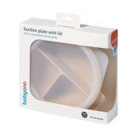 BabyOno Silikonowy talerz z przyssawką i przykrywką beżowy, 1 szt.