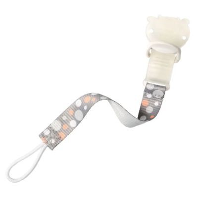 BABYONO Tasiemka do smoczka z klipsem 712 szary w kropki