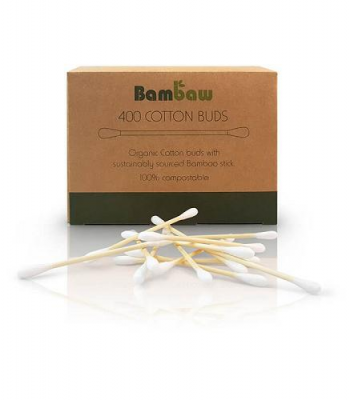 BAMBAW Patyczki do czyszczenia uszu bambusowe z bawełną organiczną biodegradowalne 400 sztuk