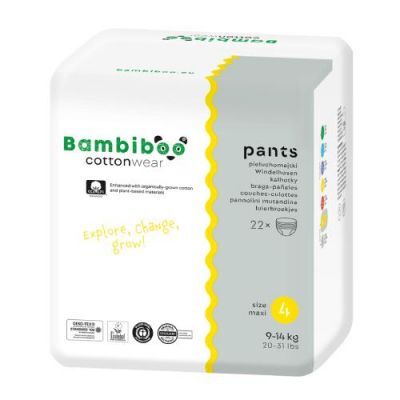 Bambiboo Cottonwear Jednorazowe pieluchomajtki z bawełną organiczną, rozmiar 4 Maxi (9-14kg), 22 szt.