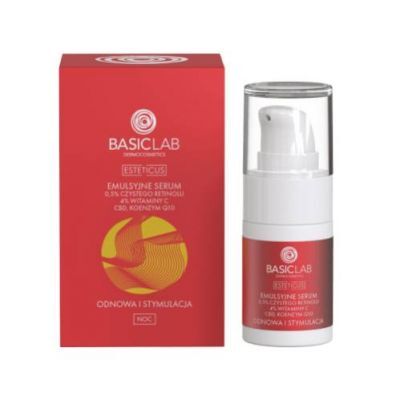 BASICLAB Esteticus Emulsyjne serum na noc z retinolem, witaminą C, CBD i koenzymem Q10, 15ml