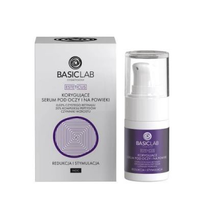 BASICLAB Esteticus Korygujące serum pod oczy z retinalem 0,03%, 20% kompleksem peptydów i czynnikami wzrostu Redukcja i Stymulacja, 15ml