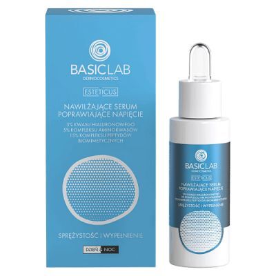 BASICLAB Nawilżające serum poprawiające napięcie 3% kwasu hialuronowego, 5% kompleksu aminokwasów i 15% kompleksu peptydów biomimetycznych, 30 ml