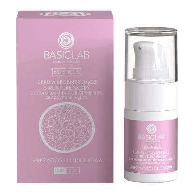 BASICLAB Serum regenerujące strukturę skóry z ceramidami 1%, prebiotykiem 2% oraz witaminą E 3%, 15 ml