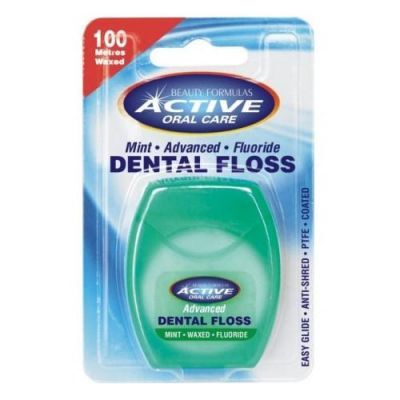 BEAUTY FORMULAS ACTIVE DENTAL FLOSS ADVANCED nić dentystyczna miętowa woskowana z fluorem 100 m
