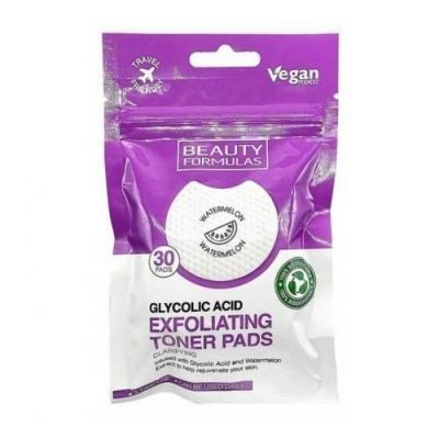BEAUTY FORMULAS Złuszczające płatki do oczyszczania twarzy Kwas glikolowy i Arbuz, 30szt.